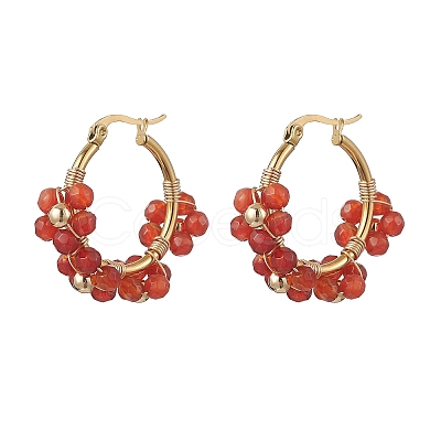 3 Pairs Flower Brass Natural Gemstone Hoop Earrings EJEW-TA00781-1