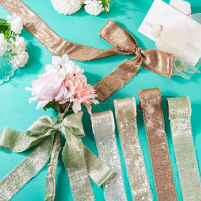 4 Rolls 4 Colors Satin Frayed Ribbon SRIB-TA0001-19-1