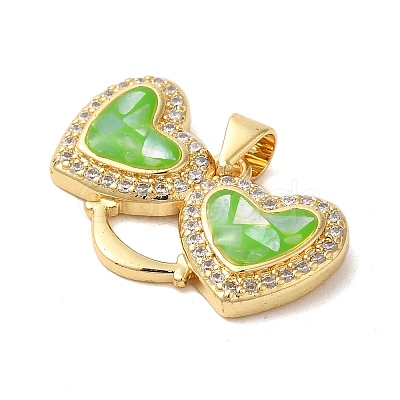 Double Heart Brass Micro Pave Cubic Zirconia Pendants KK-K385-046G-1