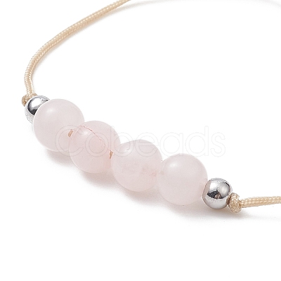 3Pcs 3 Style Natural Rose Quartz Braided Bead Bracelets Set BJEW-JB09334-01-1