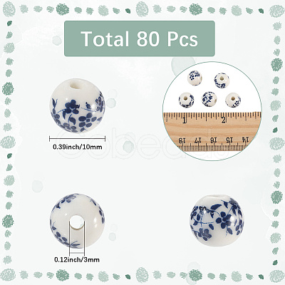 80Pcs Floral Printed Porcelain Beads PORC-SC0001-17-1