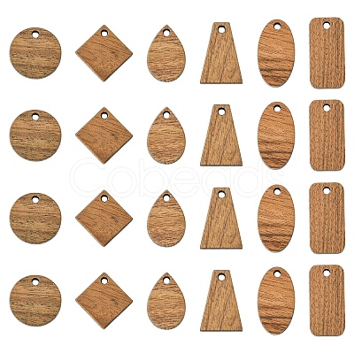 30Pcs 6 Styles Walnut Wood Pendants WOOD-YW0001-59-1