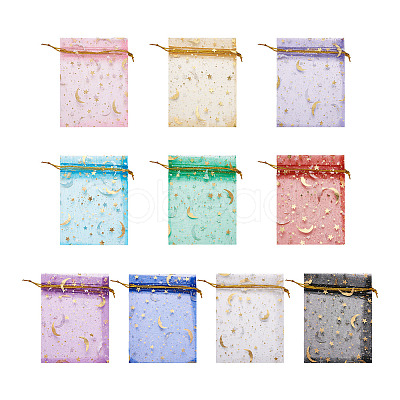 100Pcs 10 Colors Star & Moon Printed Organza Gift Bags OP-YS0001-02A-1