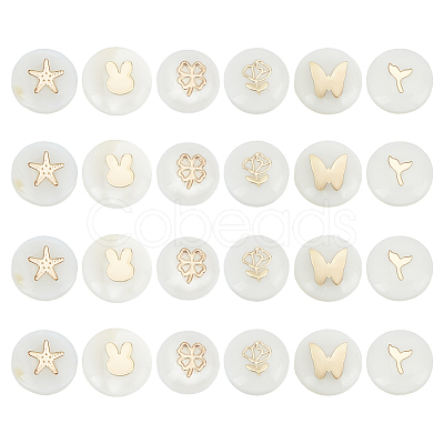 24Pcs 6 Styles Natural Shell Gold Enamel Beads BSHE-PH0001-58-1