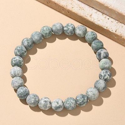 Natural Green Spot Jasper Bead Stretch Bracelets X-BJEW-K212-B-017-1