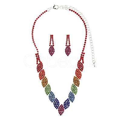 Horse Eye Alloy Rhinestone Chain Necklaces & Stud Dangle Earrings Sets FS-WG777BF-01-1