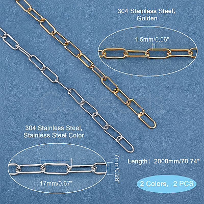 2Pcs 2 Style 304 Stainless Steel Handmade Chains CHS-GA0001-02-1