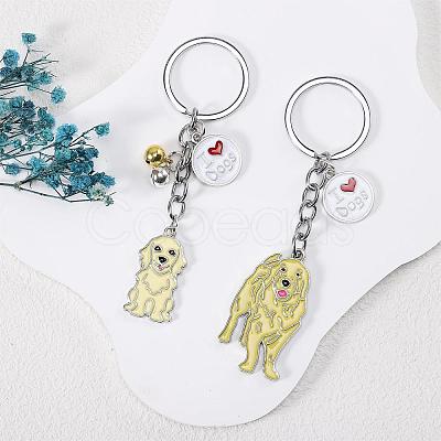 WEWAYSMILE 2 pcs Dog Keychain Car Keychain Pet Pendant Key-Ring Lovely Dog Key-ring Portable Metal Keychain Gift for Pet Lover Birthday Puppy Theme Party Supplies (Golden Haired Dog) JX787A-1