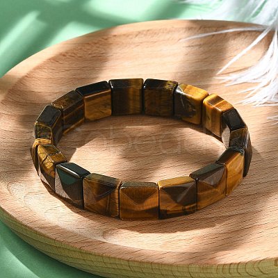 Square Natural Tiger Eye Beads Stretch Bracelets for Women Men BJEW-C097-06Q-1