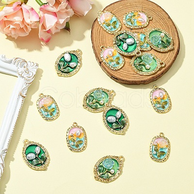16pcs 4 styles Rack Plating Alloy Enamel Pendants ENAM-YW0005-42-1