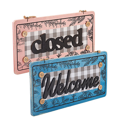 2Pcs 2 Color Wooden Doorplate Decorations AJEW-CF0001-09-1