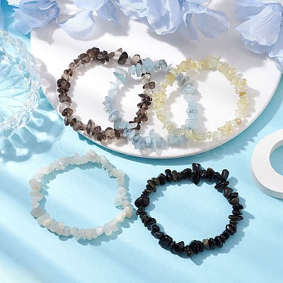 12 Constellation Natural Mixed Gemstone Chip Beaded Stretch Bracelets Sets for Women Men BJEW-JB10264-12-1
