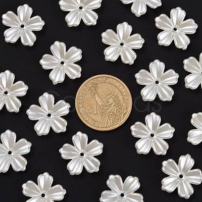 5-Petal Flower ABS Plastic Imitation Pearl Bead Caps OACR-R016-21-1