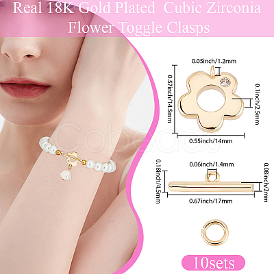 10Pcs Brass Micro Pave Clear Cubic Zirconia Toggle Clasps KK-BBC0025-28-1