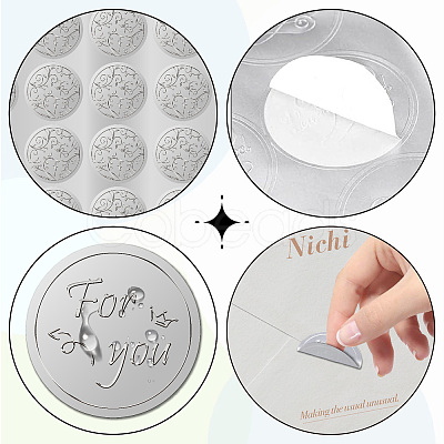 Round Plastic Silver Foil Embossed Picture Stickers DIY-WH20008-005-1