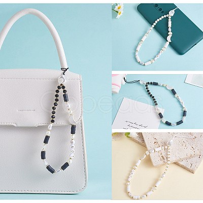 Moon & Star & Disc Beaded Chain Mobile Strap HJEW-SW00020-02-1