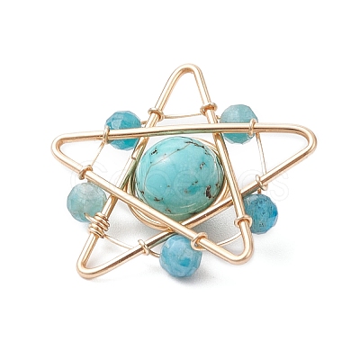 Synthetic Turquoise & Faceted Natural Apatite Copper Wire Wrapped Pendants PALLOY-TA00368-05-1