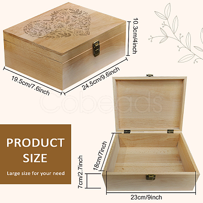 Rectangle Wooden Memory Keepsake Boxes with Lids CON-WH0101-003-1