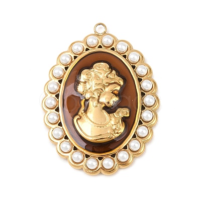 304 Stainless Steel Enamel with ABS Plastic Imitation Pearl Pendants STAS-Z185-02G-1