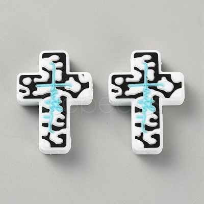 Halloween Cross Silicone Beads LS-SIL-WH0025-01F-1