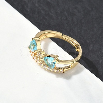 Adjustable Bowknot Shape Brass & Light Blue Cubic Zirconia Finger Rings CU-CBA7E55-07G-1
