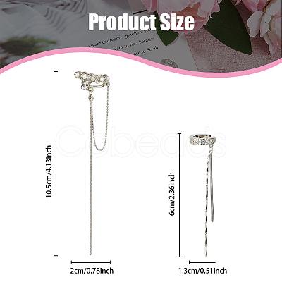 4Pcs 3 Style Plastic Imitation Pearl Cuff Earrings with Crystal Rhinestone EJEW-FI0001-30-1