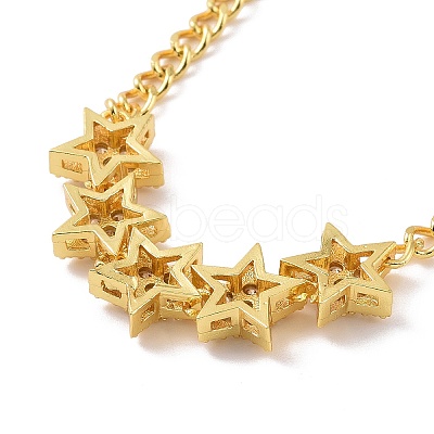 Clear Cubic Zirconia Star Pendant Necklace with Brass Curb Chains for Women NJEW-E042-01G-1