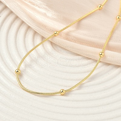 1.2MM Brass Ball Round Snake Chain Necklaces for Women Men NJEW-F350-03G-1