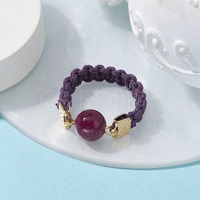 Glass Round Ball Braided Bead Style Finger Ring RJEW-JR00600-02-1