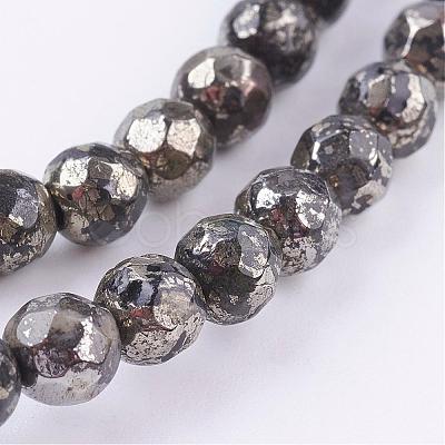 Natural Pyrite Beads Strands G-P303-02-6mm-8-1