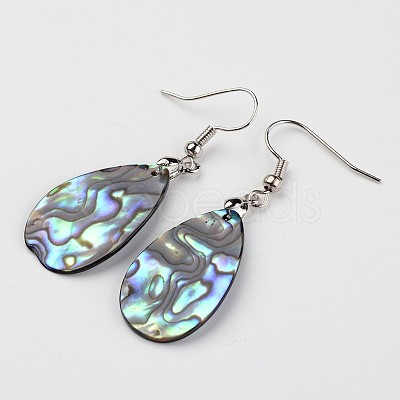 Teardrop Waxed Cord Natural Paua Shell Pendant Necklaces and Earrings Jewelry Sets SJEW-M088-02-1