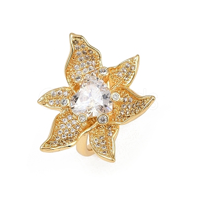 Brass Micro Pave Cubic Zirconia Adjustable Cuff Rings RJEW-C139-13G-1