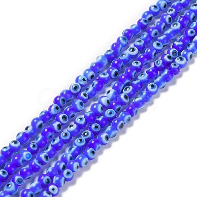 Handmade Evil Eye Lampwork Round Bead Strands LAMP-L055-4mm-15-1