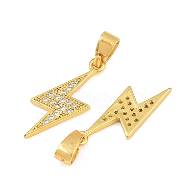 Lightning Bolt Brass Micro Pave Cubic Zirconia Pendants KK-K109-26G-1