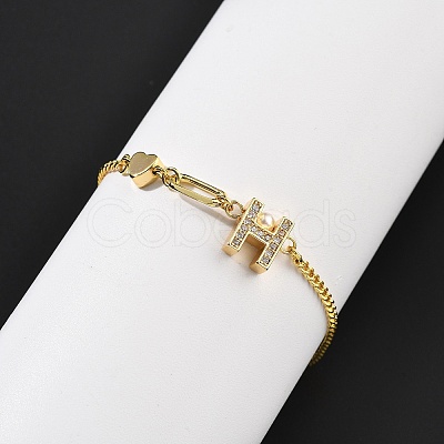 Brass Micro Pave Clear Cubic Zirconia Link Bracelets BJEW-U020-18G-1