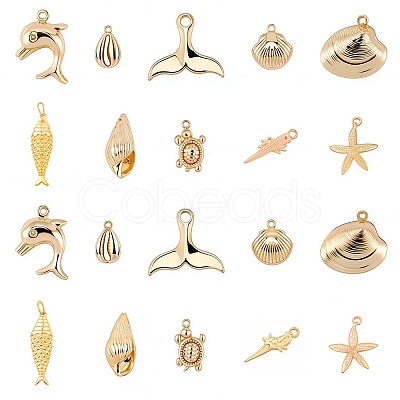 Ocean Theme Brass Pendants KK-SC0001-54G-1