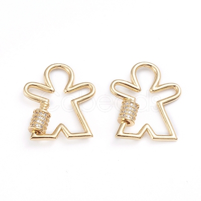 Brass Micro Pave Clear Cubic Zirconia Screw Carabiner Lock Charms ZIRC-I041-10G-1