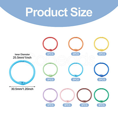 30Pcs 10 Colors Spray Painted Iron Hinged Binder Rings IFIN-TA0001-77-1