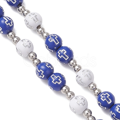 Acrylic & CCB Plastic Beaded Rosary Necklaces with Alloy Cross Pendant NJEW-JN05856-02-1