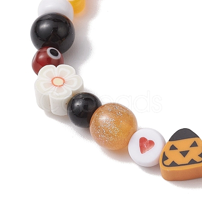 3Pcs 3 Styles Halloween Theme Resin & Polymer Clay & Glass Beaded Stretch Bracelets BJEW-JB10876-1