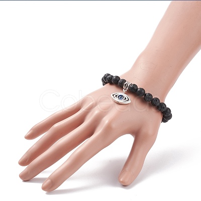 Natural Lava Rock Round Beaded Stretch Bracelet BJEW-JB08221-1