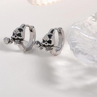 316 Stainless Steel Skull with Rose Hoop Earrings for Men Women EJEW-SZ0001-94-1