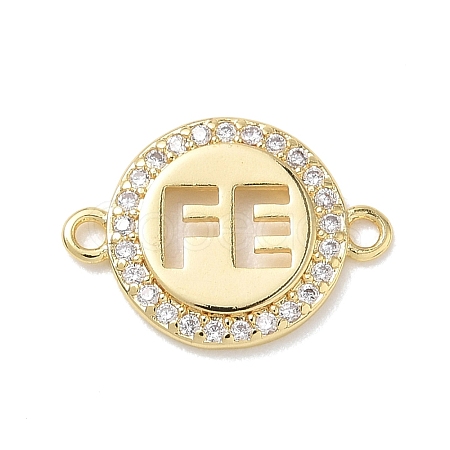 Brass Micro Pave Clear Cubic Zirconia Hollow Flat Round with FE Links Connector Charms KK-L268-018G-1