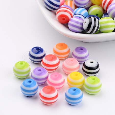 Round Resin Stripe Beads X-RB061-1