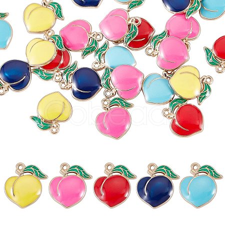 30Pcs 5 Colors Rack Plating Alloy Enamel Pendants ENAM-SZ0005-84-1