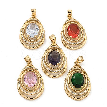 Brass Micro Pave Cubic Zirconia Pendants KK-P263-24KCG-1