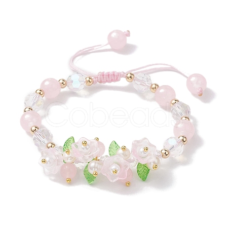 Flower Glass & Acrylic Braided Bead Adjustable Bracelets for Women BJEW-JB10446-05-1