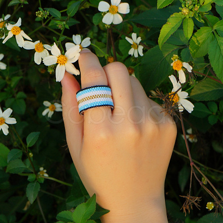 Adjustable Bohemian Style 304 Stainless Steel and Glass Seed Beads Cuff Rings FS-WG09053-16-1