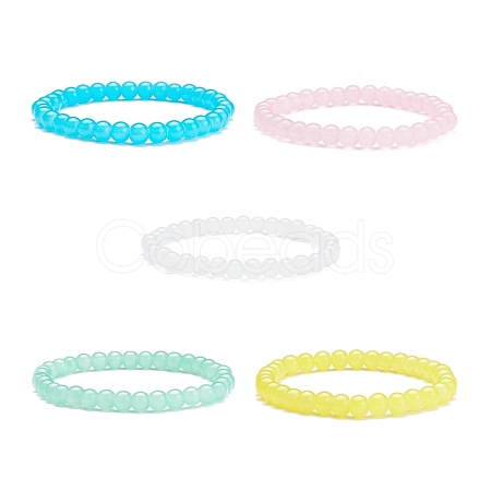 6.5MM Imitation Jade Glass Round Beaded Stretch Bracelet for Women BJEW-JB07658-1