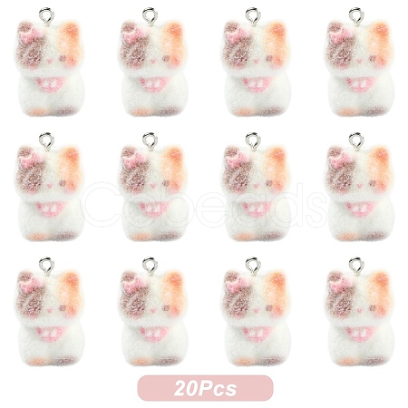 Cat Shape Flocky Opaque Resin Pendants RESI-YWC0002-04E-1